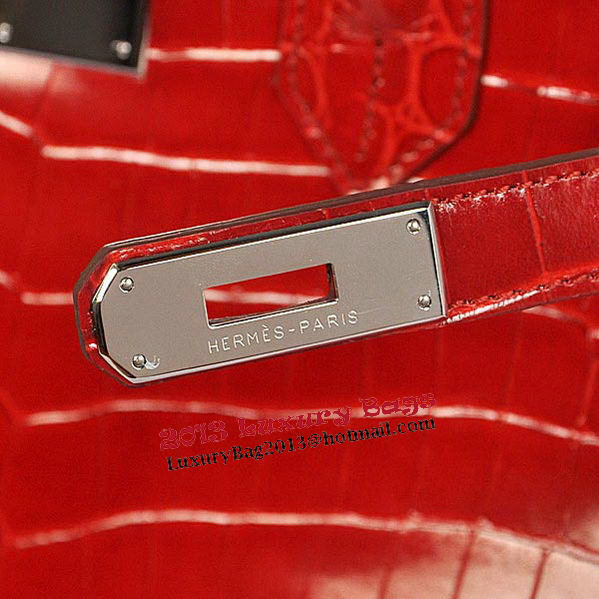 Hermes Birkin 35CM Tote Bag Red Iridescent Croco Leather Silver Hermes Birkin 35CM Tote Bag Red Iridescent Croco Leather Silver