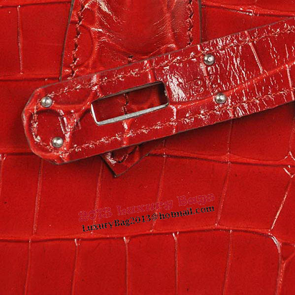 Hermes Birkin 35CM Tote Bag Red Iridescent Croco Leather Silver Hermes Birkin 35CM Tote Bag Red Iridescent Croco Leather Silver