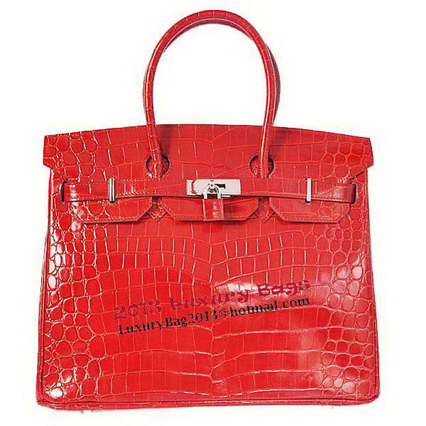 Hermes Birkin 35CM Tote Bag Red Iridescent Croco Leather Silver Hermes Birkin 35CM Tote Bag Red Iridescent Croco Leather Silver