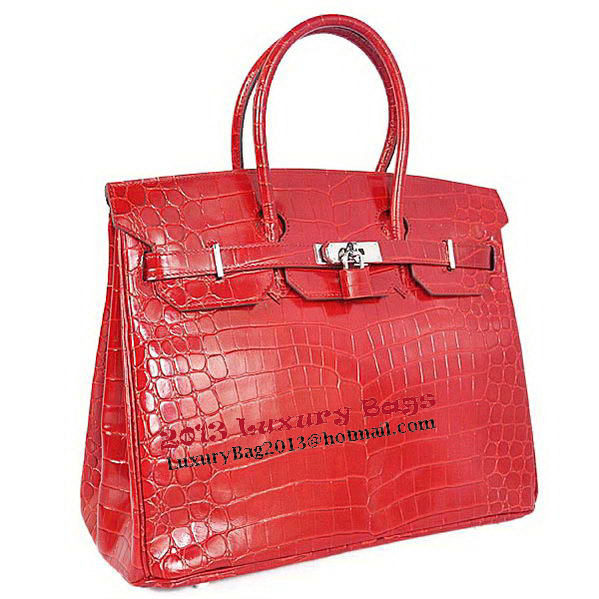 Hermes Birkin 35CM Tote Bag Red Iridescent Croco Leather Silver Hermes Birkin 35CM Tote Bag Red Iridescent Croco Leather Silver