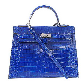 Hermes Kelly 32cm Shoulder Bags Blue Iridescent Croco Leather Gold Hermes Kelly 32cm Shoulder Bags Blue Iridescent Croco Leather Gold