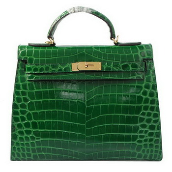 Hermes Kelly 32cm Shoulder Bags Green Iridescent Croco Leather Gold Hermes Kelly 32cm Shoulder Bags Green Iridescent Croco Leather Gold