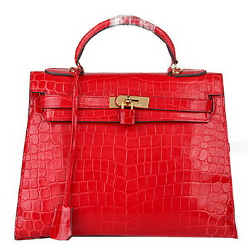 Hermes Kelly 32cm Shoulder Bags Red Iridescent Croco Leather Gold Hermes Kelly 32cm Shoulder Bags Red Iridescent Croco Leather Gold