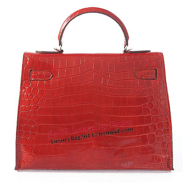 Hermes Kelly 32cm Shoulder Bags Red Iridescent Croco Leather Silver Hermes Kelly 32cm Shoulder Bags Red Iridescent Croco Leather Silver