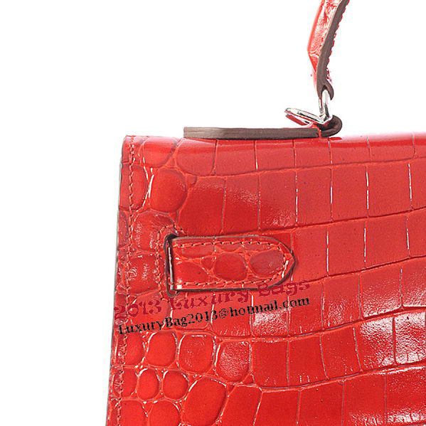Hermes Kelly 32cm Shoulder Bags Red Iridescent Croco Leather Silver Hermes Kelly 32cm Shoulder Bags Red Iridescent Croco Leather Silver
