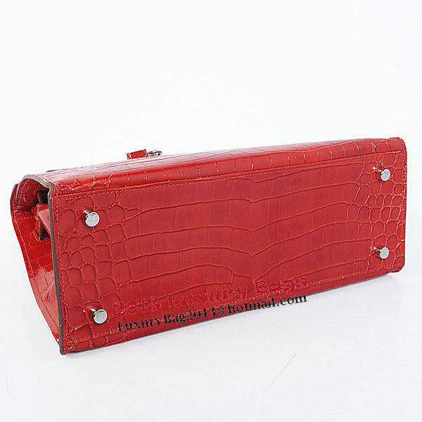 Hermes Kelly 32cm Shoulder Bags Red Iridescent Croco Leather Silver Hermes Kelly 32cm Shoulder Bags Red Iridescent Croco Leather Silver