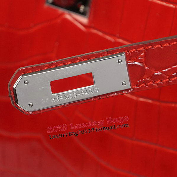 Hermes Kelly 32cm Shoulder Bags Red Iridescent Croco Leather Silver Hermes Kelly 32cm Shoulder Bags Red Iridescent Croco Leather Silver