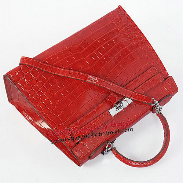 Hermes Kelly 32cm Shoulder Bags Red Iridescent Croco Leather Silver Hermes Kelly 32cm Shoulder Bags Red Iridescent Croco Leather Silver