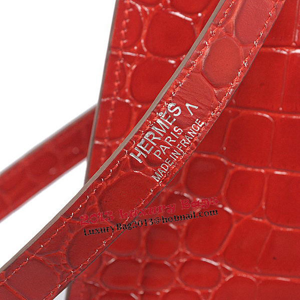 Hermes Kelly 32cm Shoulder Bags Red Iridescent Croco Leather Silver Hermes Kelly 32cm Shoulder Bags Red Iridescent Croco Leather Silver