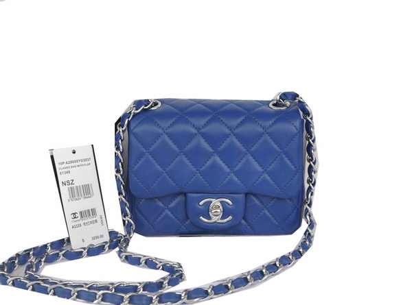 Chanel mini Classic Flap Bag Blue Original Sheekskin CHA1115 Silver Chanel mini Classic Flap Bag Blue Original Sheekskin CHA1115 Silver