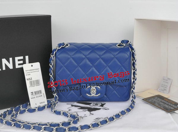 Chanel mini Classic Flap Bag Blue Original Sheekskin CHA1115 Silver Chanel mini Classic Flap Bag Blue Original Sheekskin CHA1115 Silver