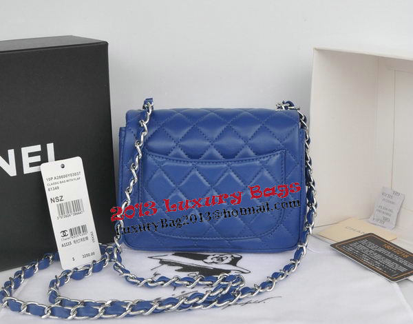 Chanel mini Classic Flap Bag Blue Original Sheekskin CHA1115 Silver Chanel mini Classic Flap Bag Blue Original Sheekskin CHA1115 Silver