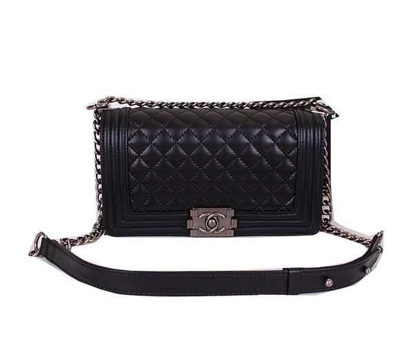 Le Boy Chanel Flap Shoulder Bag Black Sheepskin Leather CHA67086 Silver Le Boy Chanel Flap Shoulder Bag Black Sheepskin Leather CHA67086 Silver