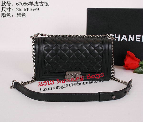 Le Boy Chanel Flap Shoulder Bag Black Sheepskin Leather CHA67086 Silver Le Boy Chanel Flap Shoulder Bag Black Sheepskin Leather CHA67086 Silver