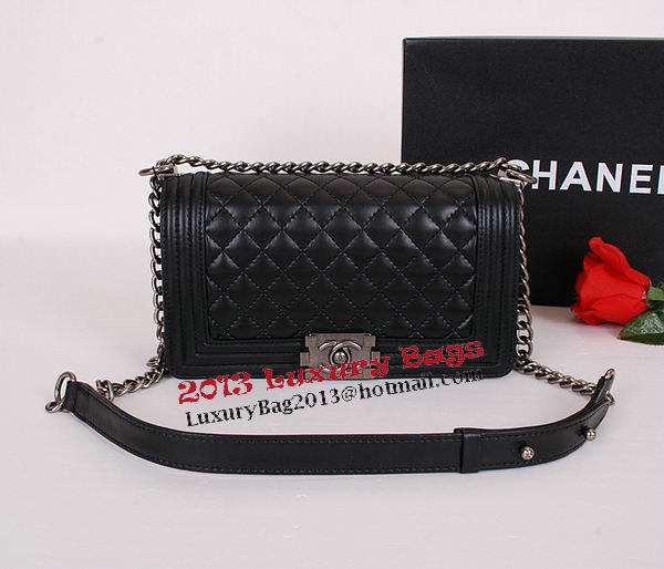 Le Boy Chanel Flap Shoulder Bag Black Sheepskin Leather CHA67086 Silver Le Boy Chanel Flap Shoulder Bag Black Sheepskin Leather CHA67086 Silver