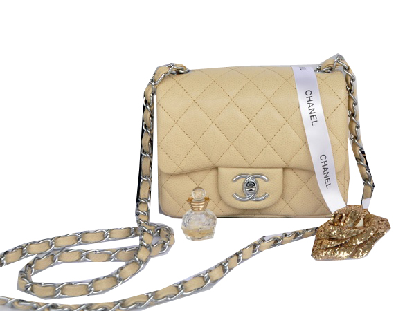 Chanel mini Classic Flap Bag Apricot Cannage Pattern 1115 Silver Chanel mini Classic Flap Bag Apricot Cannage Pattern 1115 Silver