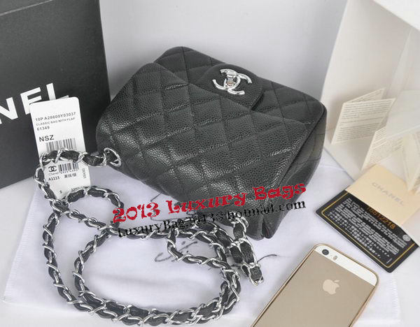 Chanel mini Classic Flap Bag Black Cannage Pattern 1115 Silver Chanel mini Classic Flap Bag Black Cannage Pattern 1115 Silver