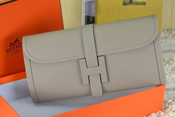 Hermes Jige Clutch Bag Calfskin Leather Grey Hermes Jige Clutch Bag Calfskin Leather Grey