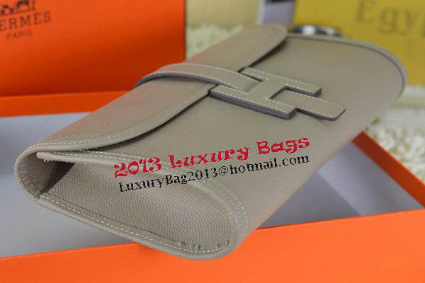 Hermes Jige Clutch Bag Calfskin Leather Grey Hermes Jige Clutch Bag Calfskin Leather Grey