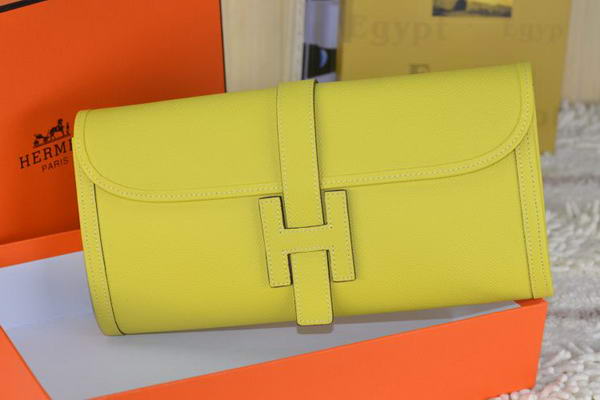Hermes Jige Clutch Bag Calfskin Leather Lemon Hermes Jige Clutch Bag Calfskin Leather Lemon