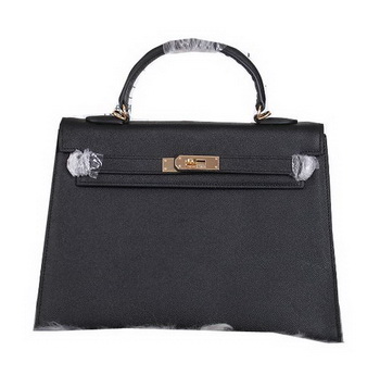 Hermes Kelly 32cm Shoulder Bags Grained Leather Black Hermes Kelly 32cm Shoulder Bags Grained Leather Black
