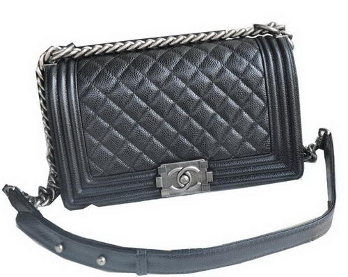 Chanel Boy Flap Shoulder Bags Black Cannage Pattern Leather A67086 Silver Chanel Boy Flap Shoulder Bags Black Cannage Pattern Leather A67086 Silver