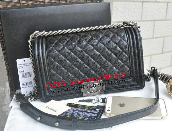 Chanel Boy Flap Shoulder Bags Black Cannage Pattern Leather A67086 Silver Chanel Boy Flap Shoulder Bags Black Cannage Pattern Leather A67086 Silver