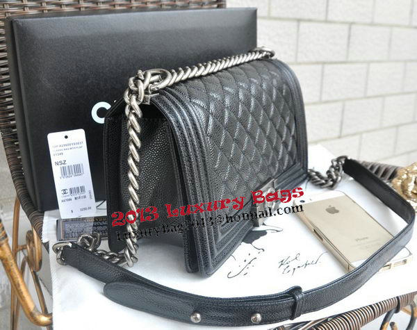 Chanel Boy Flap Shoulder Bags Black Cannage Pattern Leather A67086 Silver Chanel Boy Flap Shoulder Bags Black Cannage Pattern Leather A67086 Silver