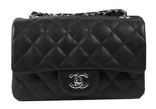 Chanel Classic MINI Flap Bag Black Cannage Pattern CF1119 Silver Chanel Classic MINI Flap Bag Black Cannage Pattern CF1119 Silver