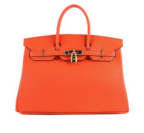 Hermes Birkin 35CM Tote Bags Orange Grainy Leather H-35 Gold Hermes Birkin 35CM Tote Bags Orange Grainy Leather H-35 Gold