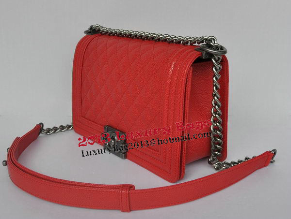 Chanel Boy Flap Shoulder Bags Red Cannage Pattern Leather A67086 Silver Chanel Boy Flap Shoulder Bags Red Cannage Pattern Leather A67086 Silver