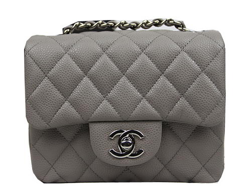 Chanel Classic MINI Flap Bag CF1115 Grey Cannage Pattern Silver Chanel Classic MINI Flap Bag CF1115 Grey Cannage Pattern Silver