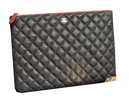 Chanel Clutch Bag Black Cannage Pattern Leather A82044 Gold Chanel Clutch Bag Black Cannage Pattern Leather A82044 Gold