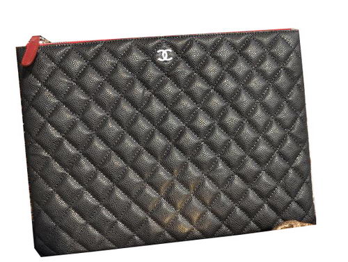 Chanel Clutch Bag Black Cannage Pattern Leather A82044 Silver Chanel Clutch Bag Black Cannage Pattern Leather A82044 Silver