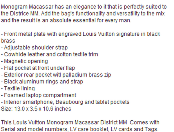 LOUIS VUITTON M40934 MONOGRAM MACASSAR DISTRICT MM LOUIS VUITTON M40934 MONOGRAM MACASSAR DISTRICT MM