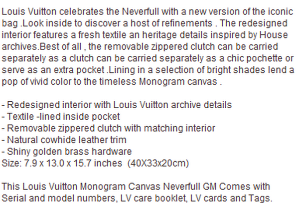 LOUIS VUITTON M40991 MONOGRAM CANVAS NEVERFULL GM RED LOUIS VUITTON M40991 MONOGRAM CANVAS NEVERFULL GM RED