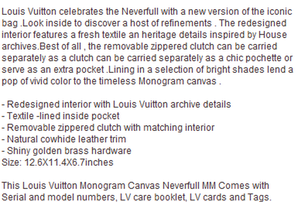 LOUIS VUITTON M40997 MONOGRAM CANVAS NEVERFULL MM MIMOSA LOUIS VUITTON M40997 MONOGRAM CANVAS NEVERFULL MM MIMOSA