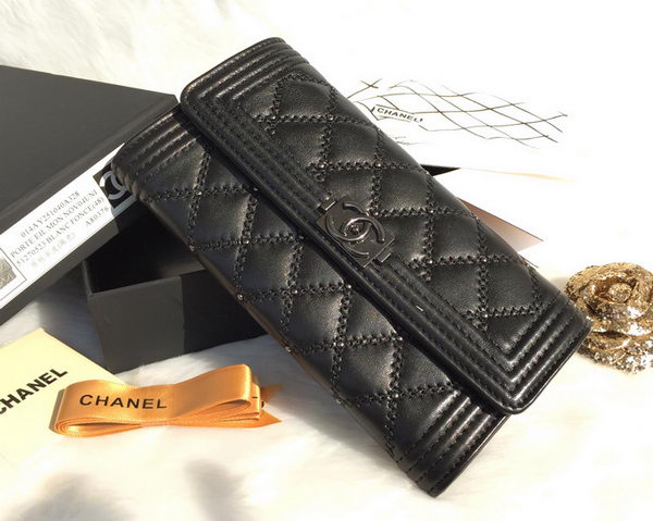 Boy Chanel Matelasse Long Wallet Original Sheepskin Leather A80376 Black Boy Chanel Matelasse Long Wallet Original Sheepskin Leather A80376 Black