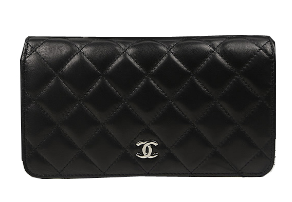 Chanel Bi-Fold Wallet Black Original Sheepskin A31509 Silver Chanel Bi-Fold Wallet Black Original Sheepskin A31509 Silver