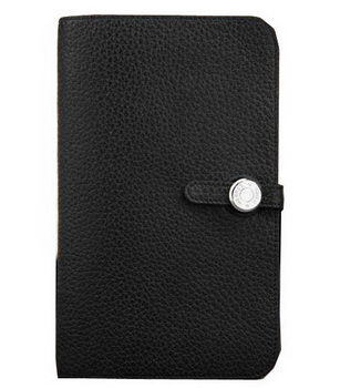 Hermes Compact Passport Holder Original Leather Wallet Black Hermes Compact Passport Holder Original Leather Wallet Black