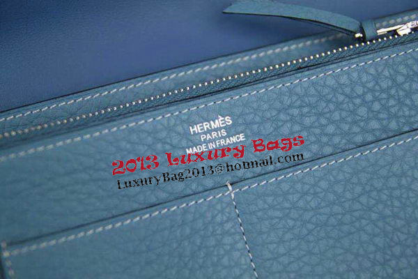 Hermes Compact Passport Holder Original Leather Wallet Blue Hermes Compact Passport Holder Original Leather Wallet Blue