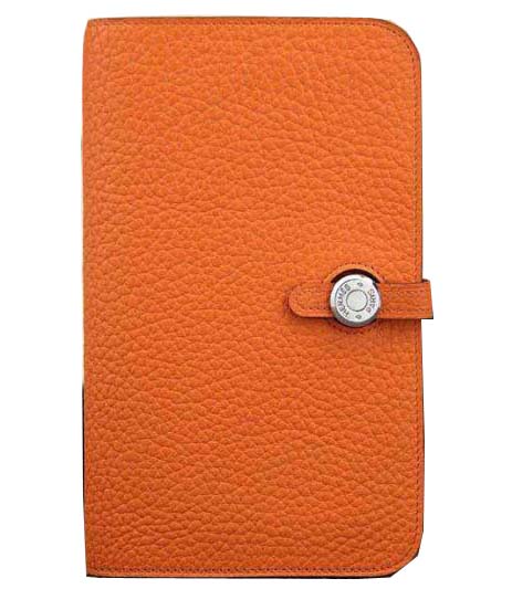 Hermes Compact Passport Holder Original Leather Wallet Orange Hermes Compact Passport Holder Original Leather Wallet Orange
