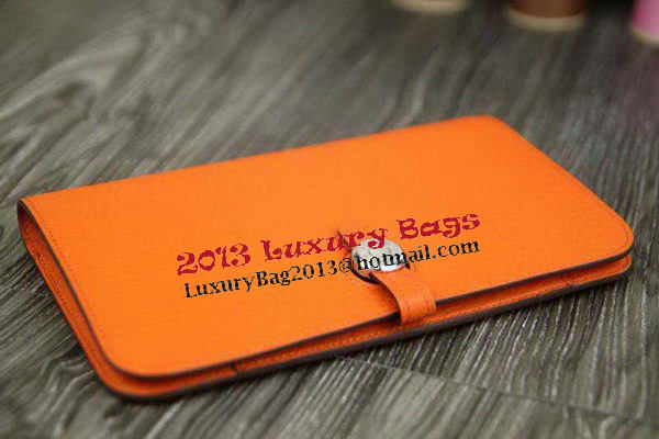 Hermes Compact Passport Holder Original Leather Wallet Orange Hermes Compact Passport Holder Original Leather Wallet Orange