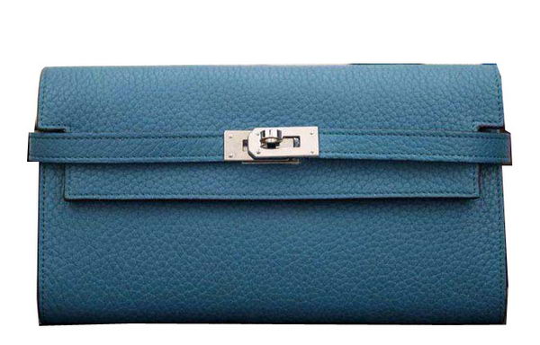 Hermes Kelly Wallet Togo Leather Bi-Fold Purse HA708W Light Blue Hermes Kelly Wallet Togo Leather Bi-Fold Purse HA708W Light Blue