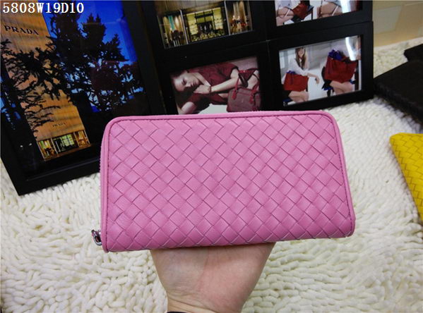 Bottega Veneta Intrecciato Nappa Zip Around Wallet BV5808 Pink Bottega Veneta Intrecciato Nappa Zip Around Wallet BV5808 Pink