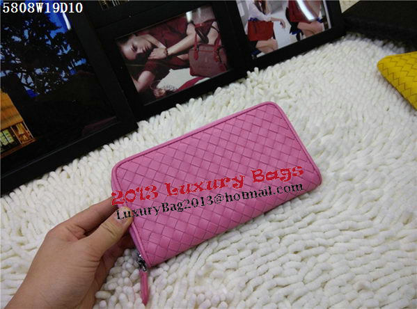 Bottega Veneta Intrecciato Nappa Zip Around Wallet BV5808 Pink Bottega Veneta Intrecciato Nappa Zip Around Wallet BV5808 Pink