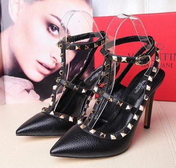 Valentino Litchi Leather Rivet 100mm Sandal VT263YZM Black Valentino Litchi Leather Rivet 100mm Sandal VT263YZM Black