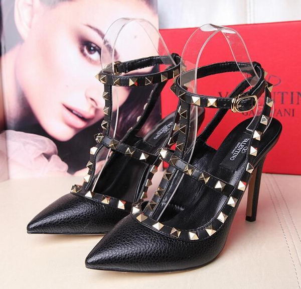 Valentino Litchi Leather Rivet 100mm Sandal VT263YZM Black Valentino Litchi Leather Rivet 100mm Sandal VT263YZM Black