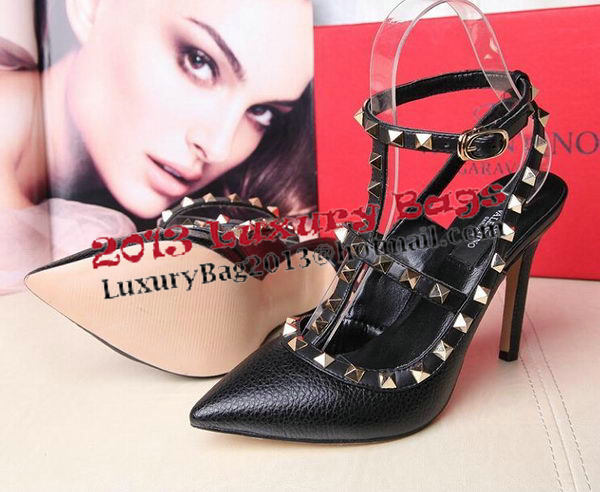 Valentino Litchi Leather Rivet 100mm Sandal VT263YZM Black Valentino Litchi Leather Rivet 100mm Sandal VT263YZM Black