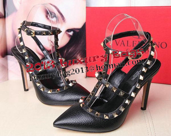 Valentino Litchi Leather Rivet 100mm Sandal VT263YZM Black Valentino Litchi Leather Rivet 100mm Sandal VT263YZM Black